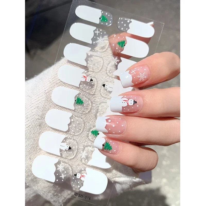 Christmas Semi-Cured Gel Nail Wraps with Winter Snowflake Designs