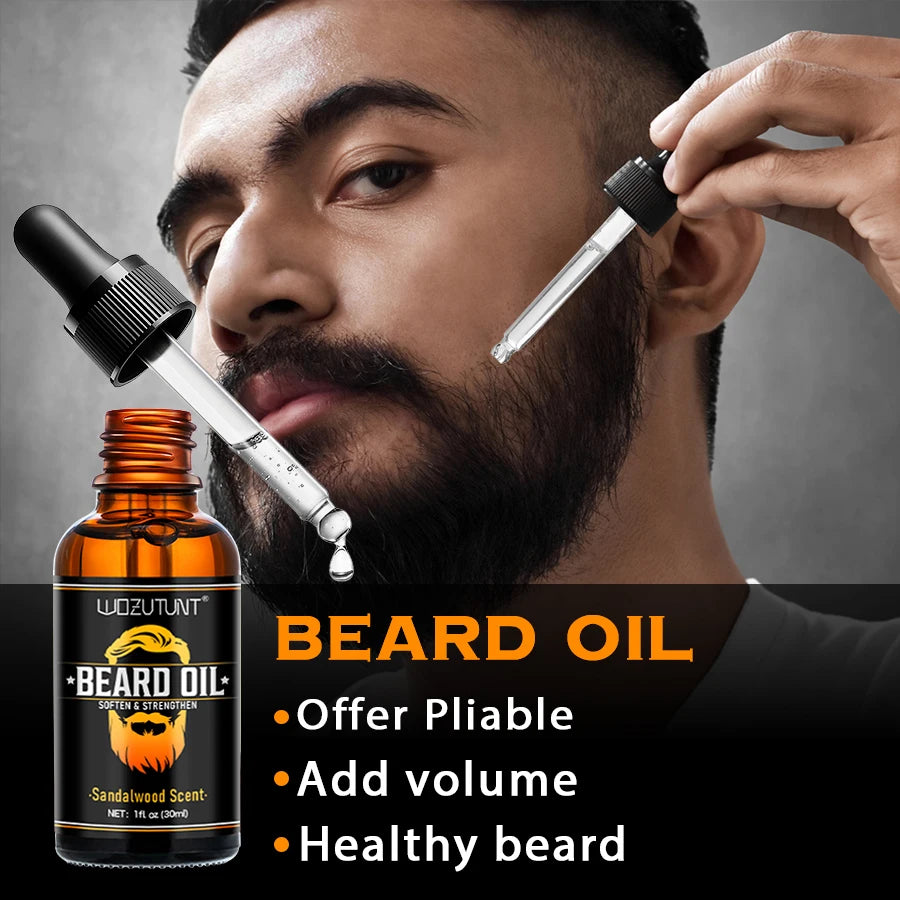 Beard Grooming Kit Sandalwood Beard Oil Balm and Black Shampoo Soap
