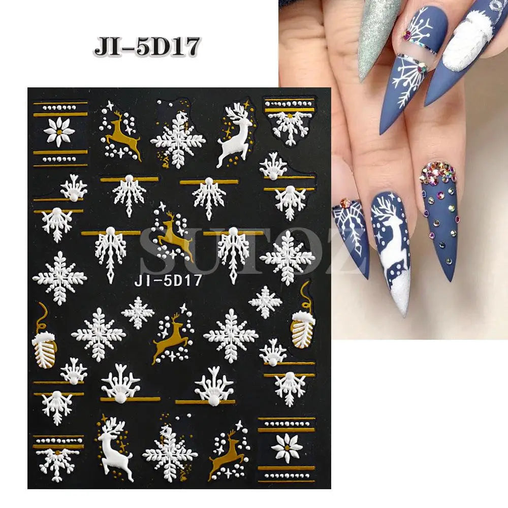 5D Embossed Christmas Nail Art Stickers for Holiday Manicures - 24