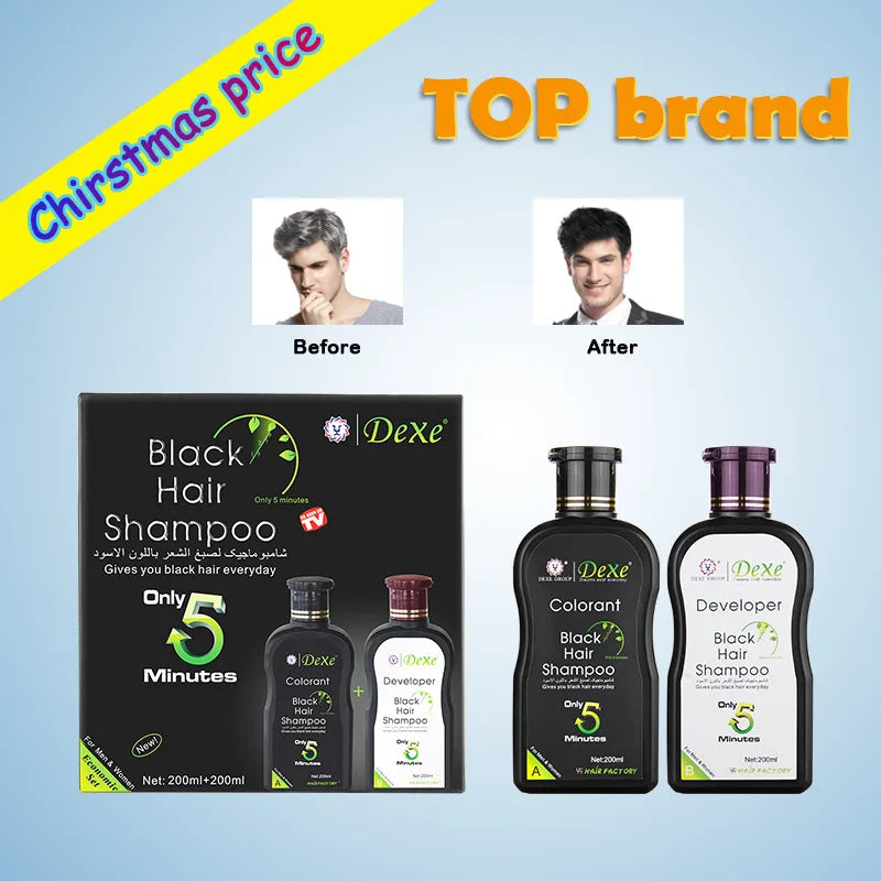 Dexe Black Hair Dye Shampoo Instant Natural Color Restorer 400ml