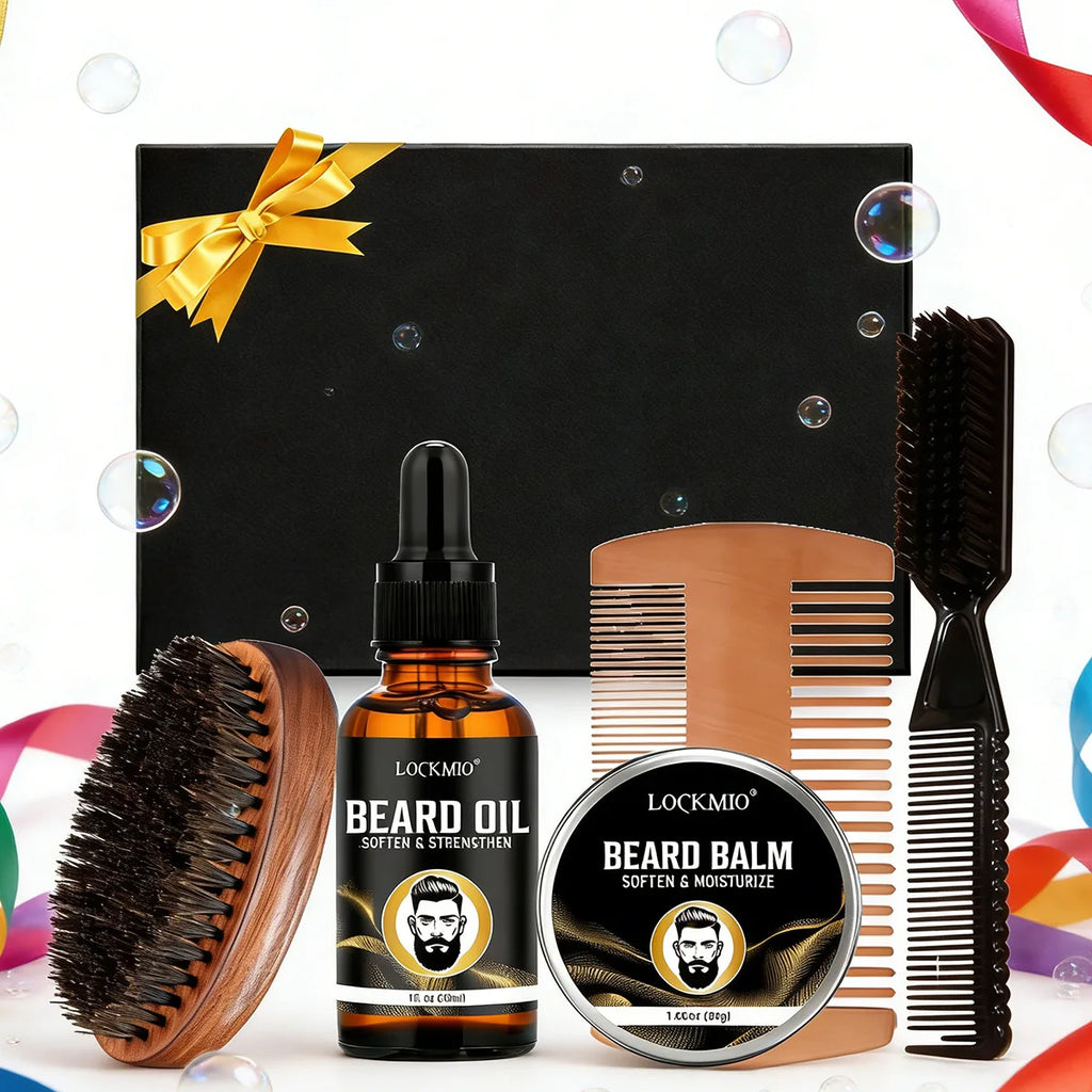 LOCKMIO Beard Care Kit Men Grooming Set Oil Balm and Styling Tools
