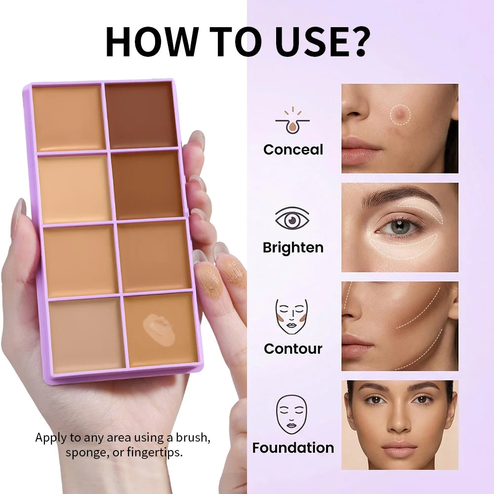8-Shade Cream Concealer Palette and Contouring Kit - 18