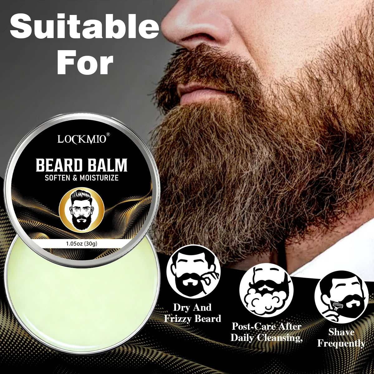 LOCKMIO Beard Growth Oil Balm and Brush Grooming Kit for Men
