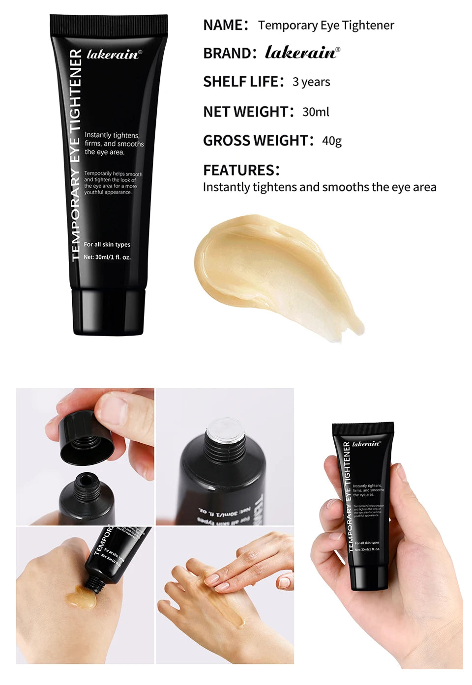 Instant Temporary Eye Tightening Cream for Fine Lines and Puffiness