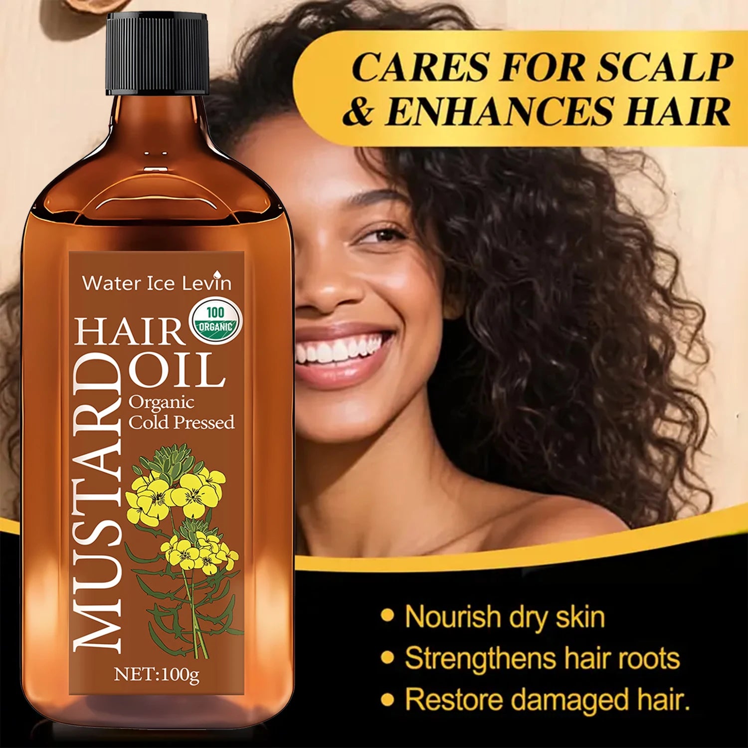 Organic Cold Pressed Mustard Hair Oil with Hyaluronic Acid 100g