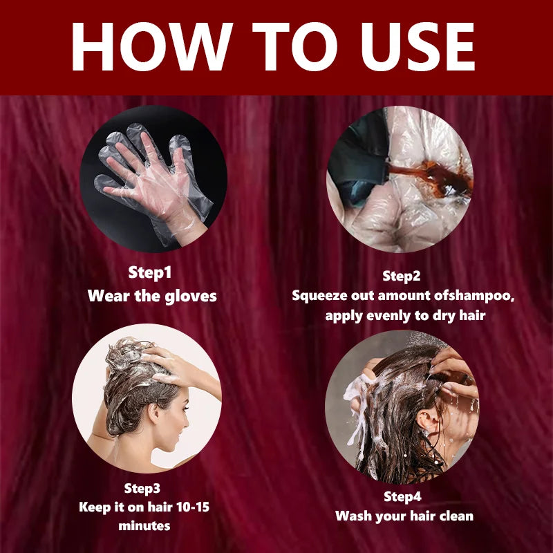100ml Burgundy Herbal Hair Dye Shampoo 7 in 1 Color Treatment
