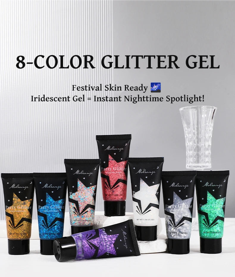 Molianji Glitter Gel Face and Body Shimmer Makeup for Parties