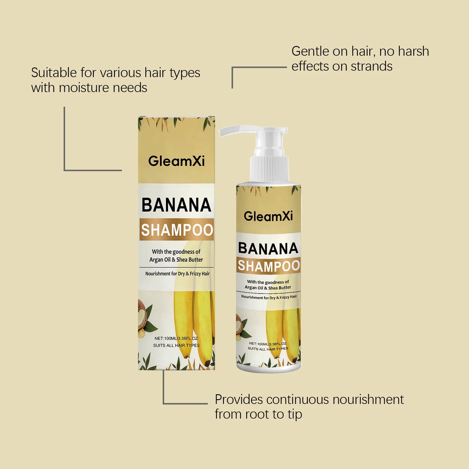 Banana Shampoo Moisturizing Hair Treatment for Dry and Frizzy Hair 100ml
