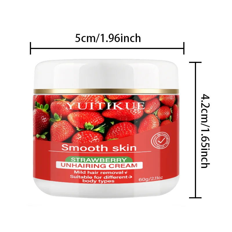 YUITIKUE Strawberry Hair Removal Cream Gentle Body Depilatory 60g - 13