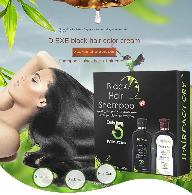 Dexe Black Hair Dye Shampoo Instant Natural Color Restorer 400ml