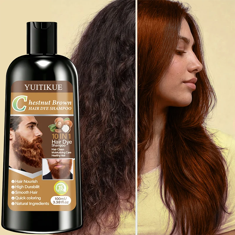 Chestnut Brown Hair Dye Shampoo 100ml 10-in-1 Color Nourishing Treatment - 2