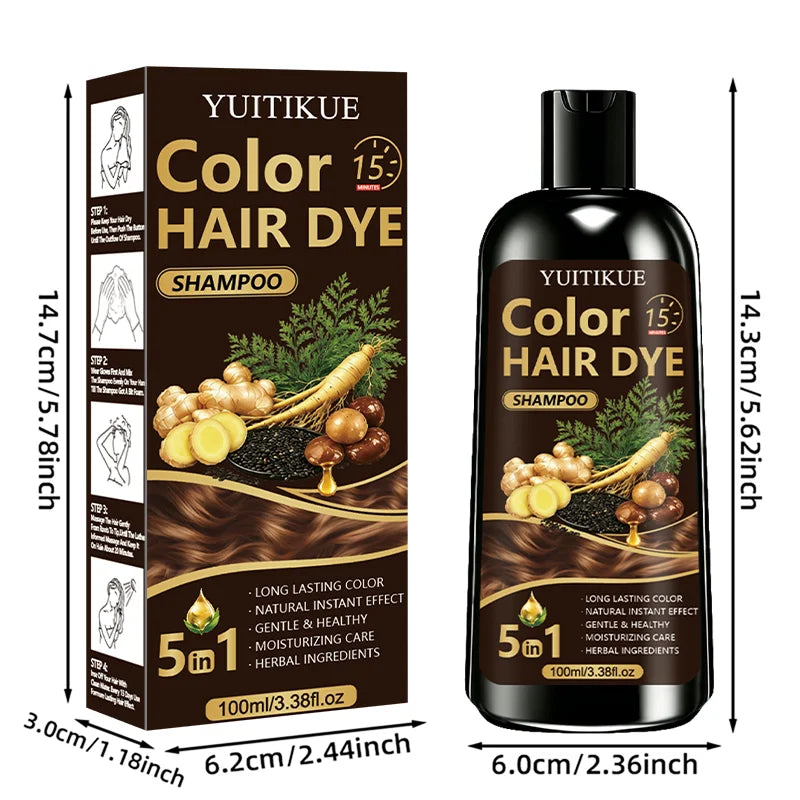 5-in-1 Herbal Hair Dye Shampoo for Grey Hair Coverage 100ml - 14
