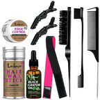 Hair Styling Wax Stick Edge Control Gel and Black Castor Oil Set