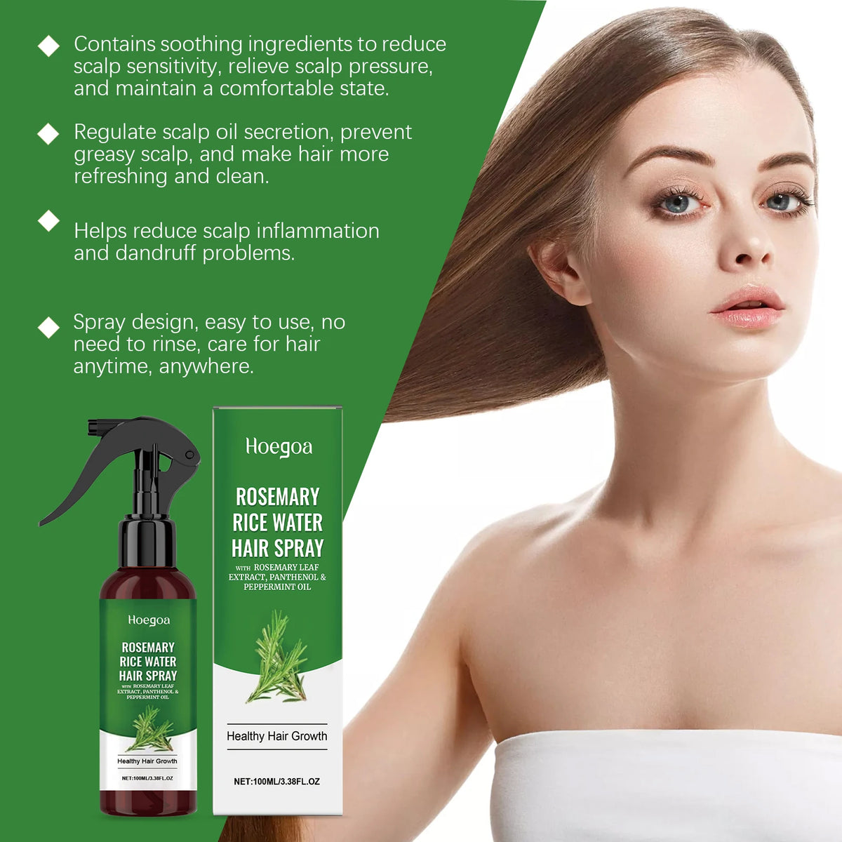 Rosemary Rice Water Hair Growth Spray for Damaged Hair