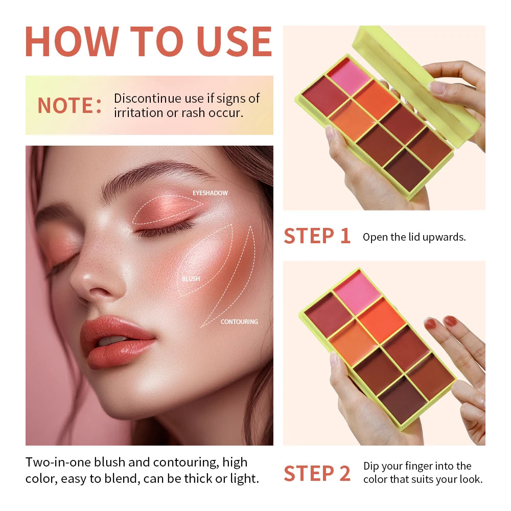 8-Color Cream Blush and Contour Palette
