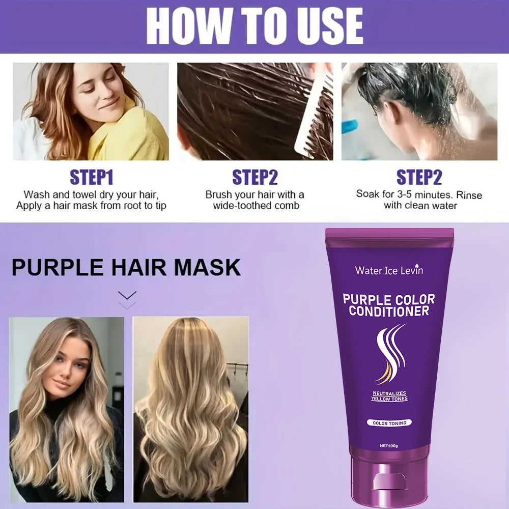 Purple Hair Mask Toner Neutralize Yellow Tones Deep Conditioning Repair - 6