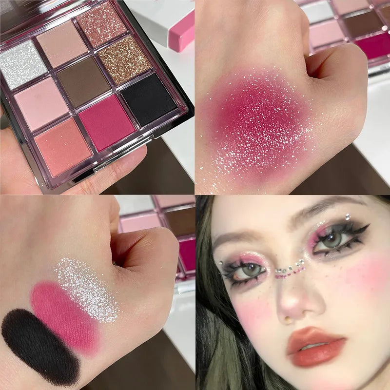9 Color Eyeshadow Palette Vibrant Glitter and Matte Makeup Kit
