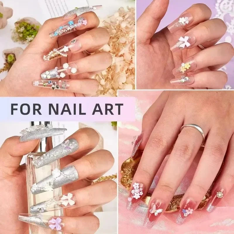 3D Mixed Nail Art Decorations with Bows Flowers and Pearls