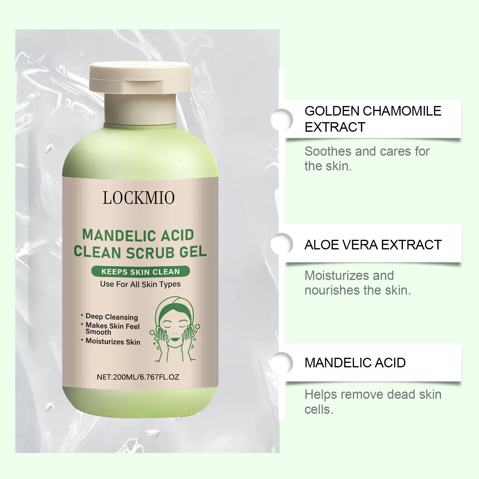 Lockmio Mandelic Acid Facial Exfoliating Scrub Gel Deep Pore Cleanser - 3