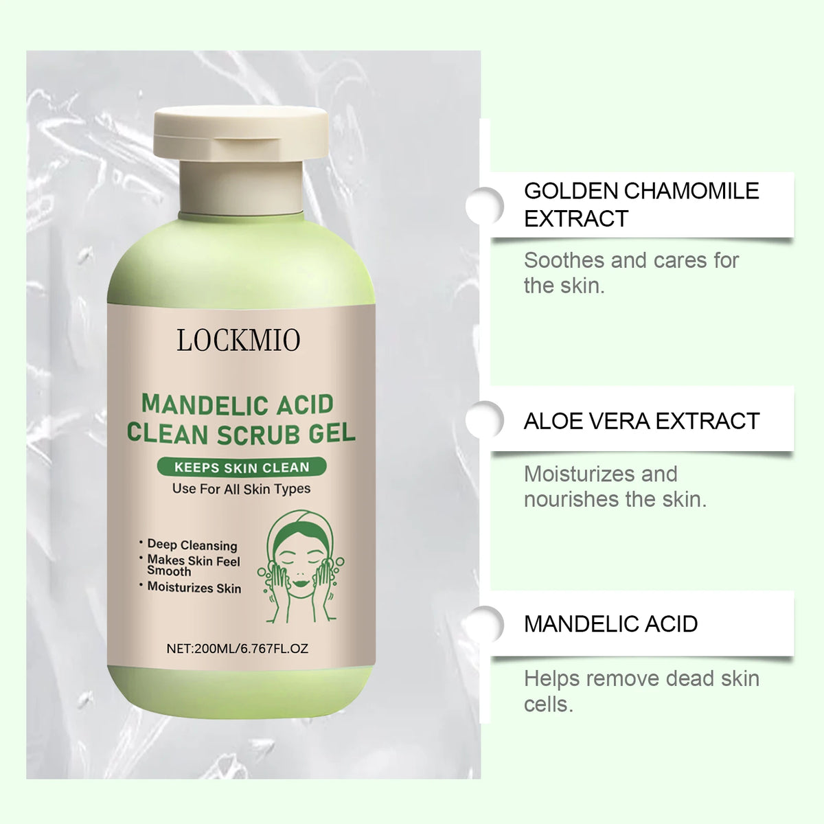 Lockmio Mandelic Acid Facial Exfoliating Scrub Gel Deep Pore Cleanser