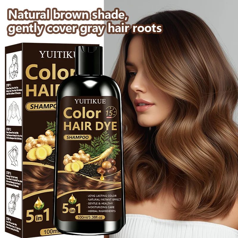 5-in-1 Herbal Hair Dye Shampoo for Grey Hair Coverage 100ml