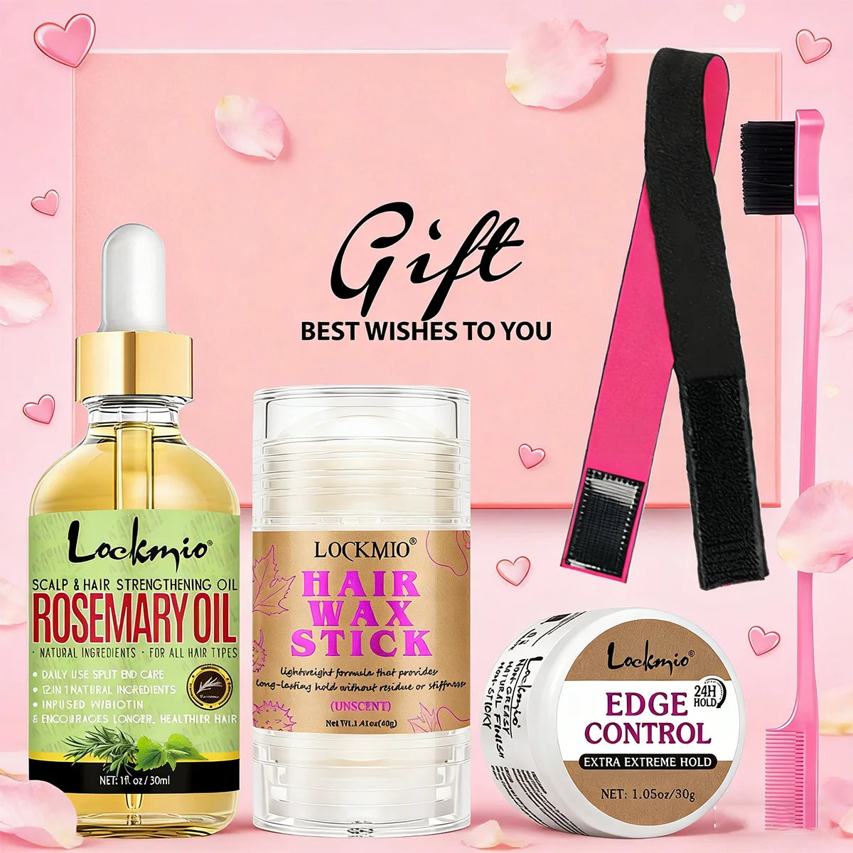 Lockmio Rosemary Hair Care Set Edge Control Wax Stick and Styling Oil - 7
