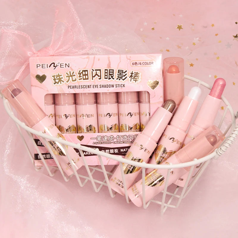 Peiyen 6 Piece Pearlescent Eyeshadow Stick Set Waterproof Shimmer Makeup
