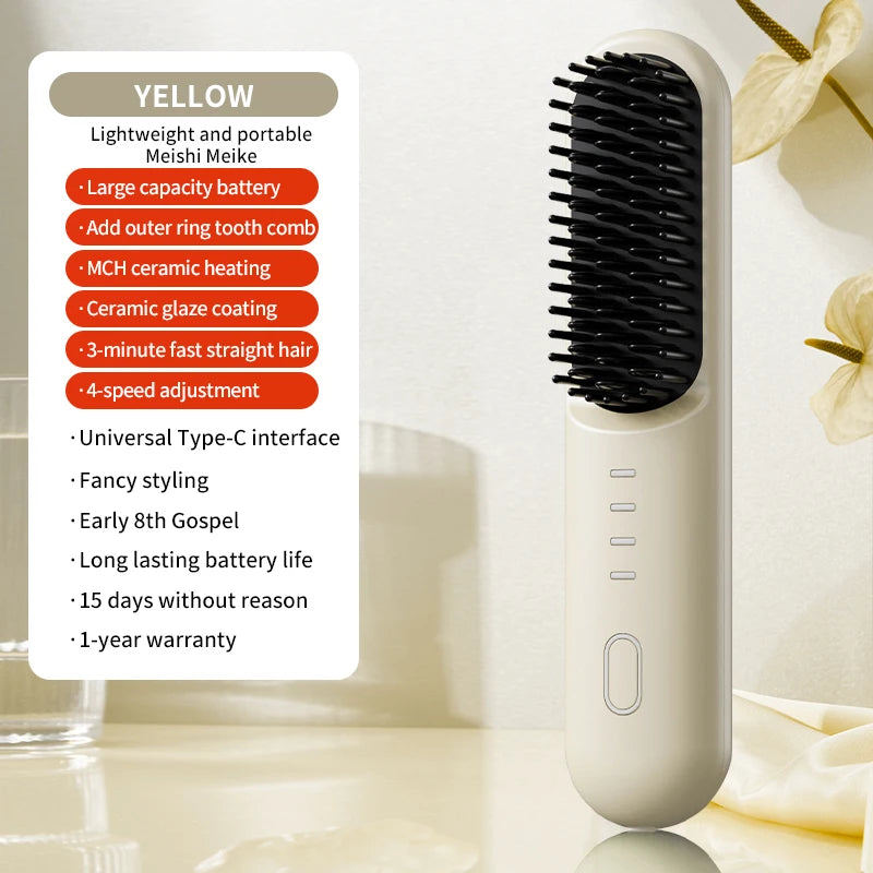 Cordless Ionic Hair Straightening Brush for Fast Styling