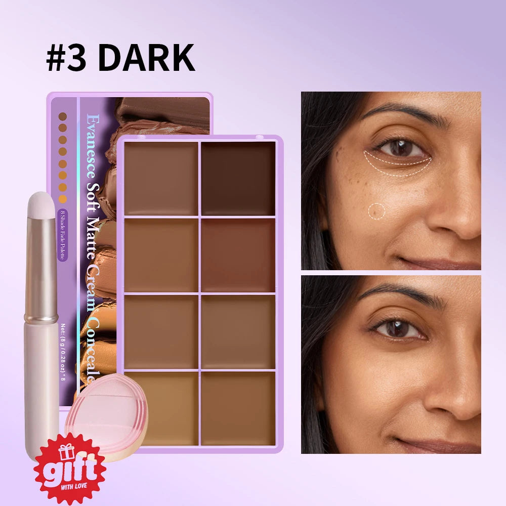 8-Shade Cream Concealer Palette and Contouring Kit - 21