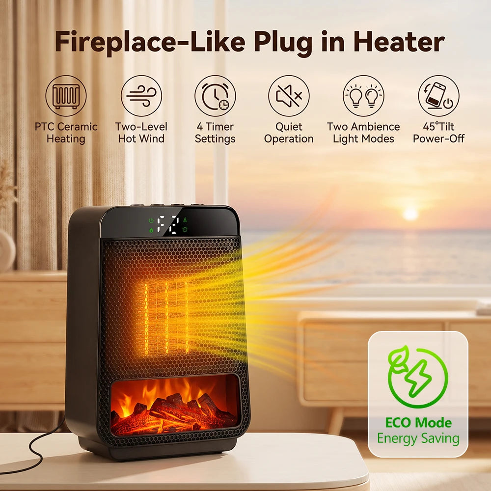 Portable Electric Space Heater with PTC Fast Heating and LED Display