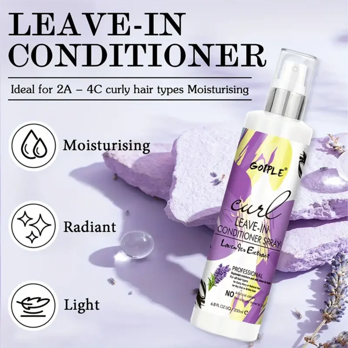 Goiple Lavender Curl Hair Care Set Leave In Conditioner Heat Protectant - 9