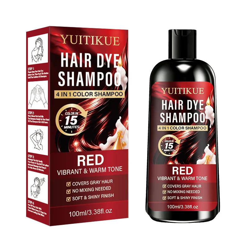 YUITIKUE 4-in-1 Red Hair Dye Shampoo Fast Grey Coverage 100ml