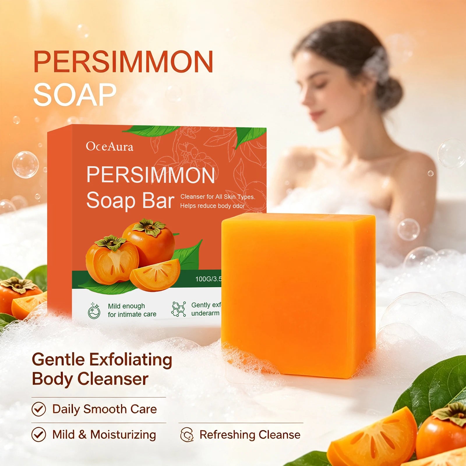 Persimmon Exfoliating Soap Bar for Odor Control and Body Cleansing - 1