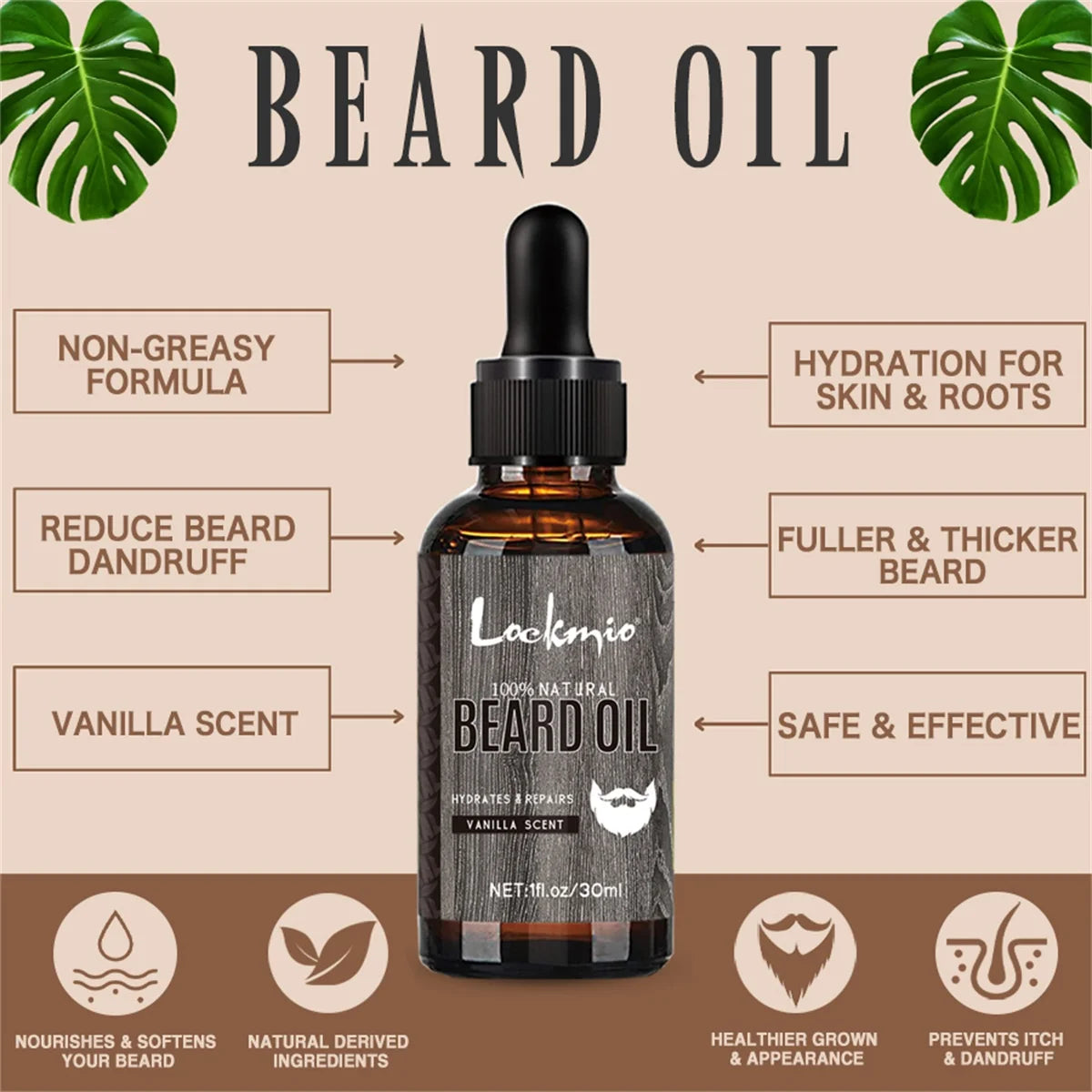 Lockmio Vanilla Beard Care Set Grooming Oil and Styling Balm Kit - 8