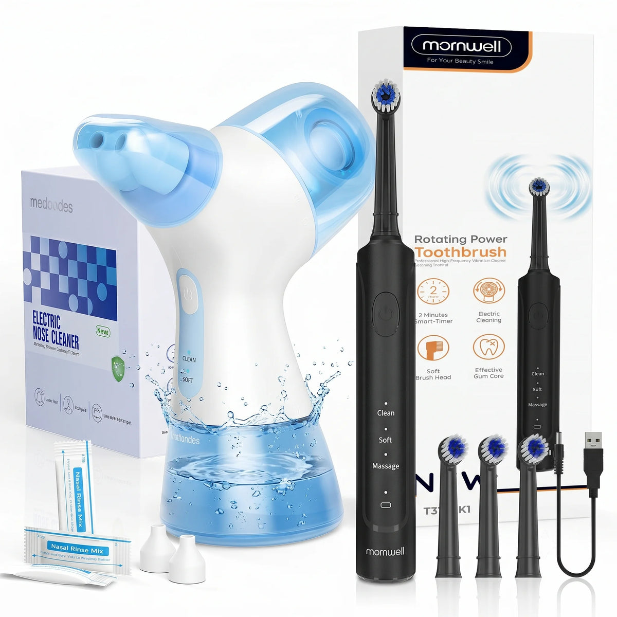 Electric Nasal Irrigator and Sonic Toothbrush Combo Kit