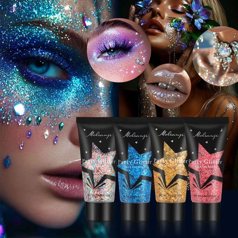 Molianji Glitter Gel Face and Body Shimmer Makeup for Parties