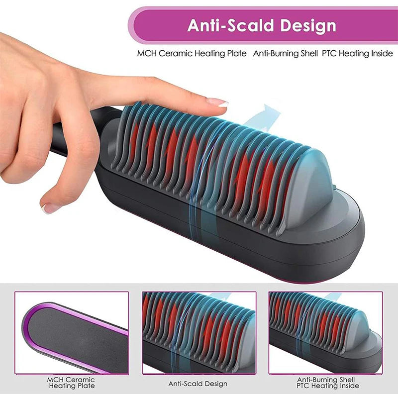Professional Ceramic Hair Straightener Brush Fast Heating Styling Tool