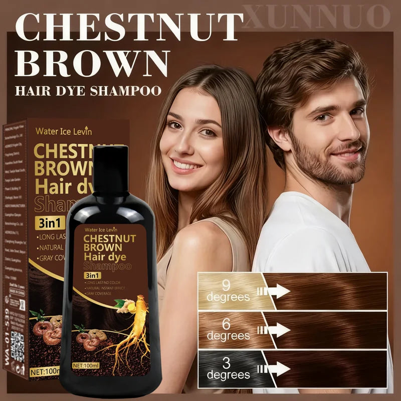 Chestnut Brown 3-in-1 Hair Dye Shampoo with Ginger and Ginseng 100g