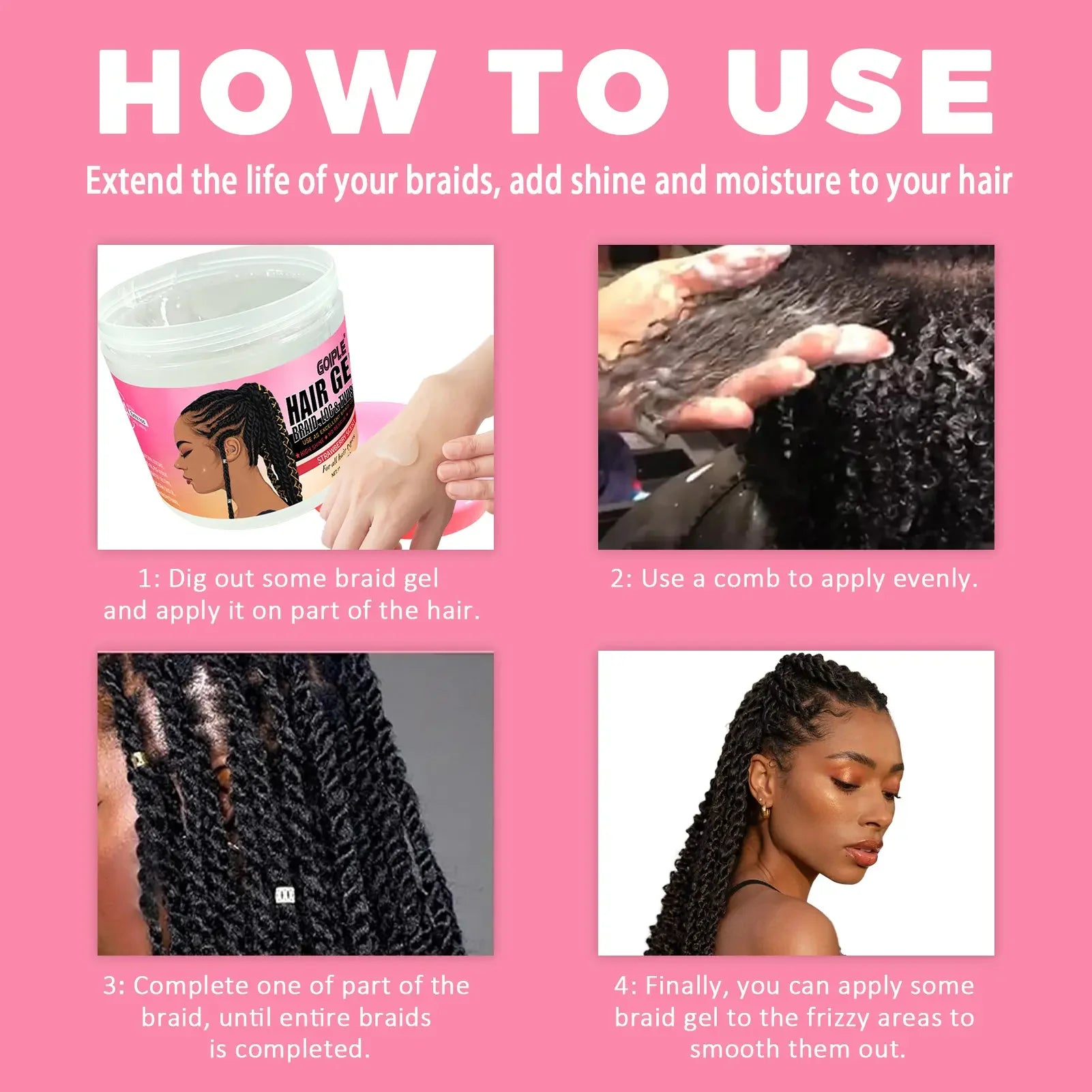 380g Strawberry Scent Hair Styling Gel for Braid Loc and Twist