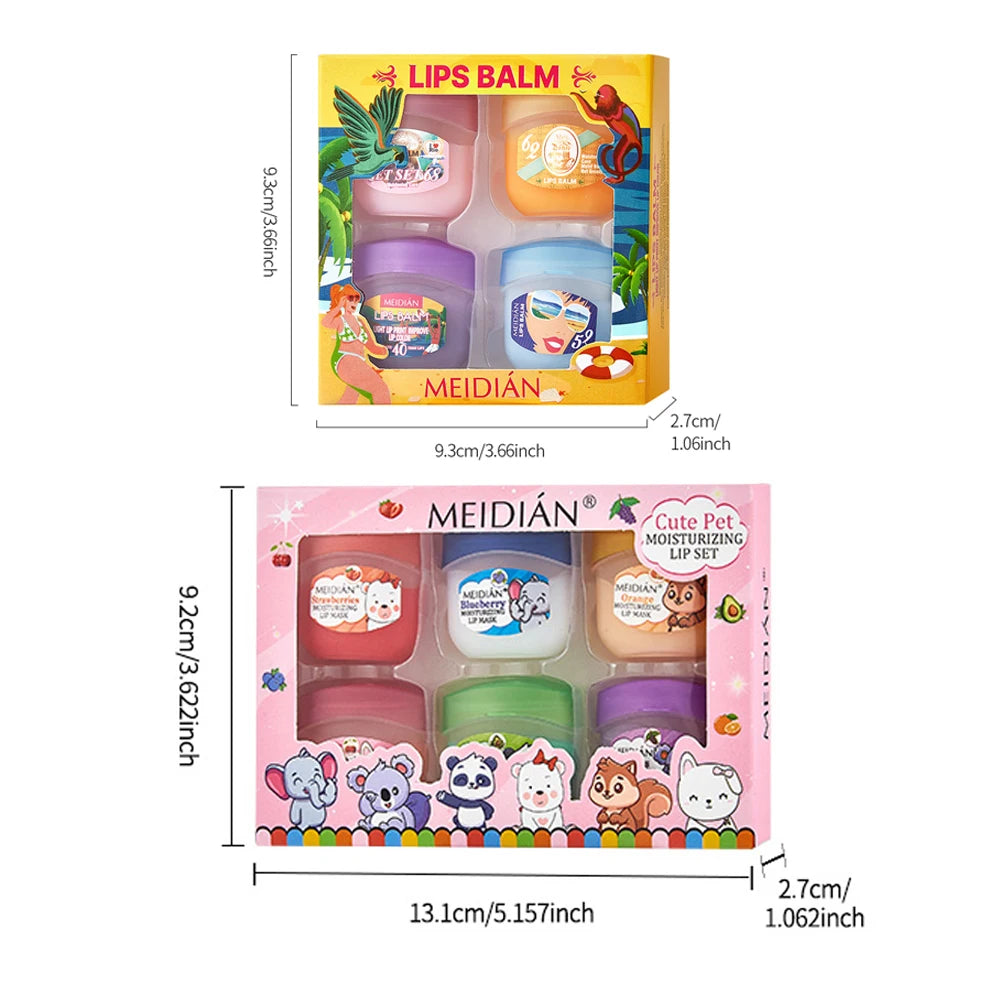 Meidian Fruity Lip Balm Set Moisturizing Lip Care Treatment - 6