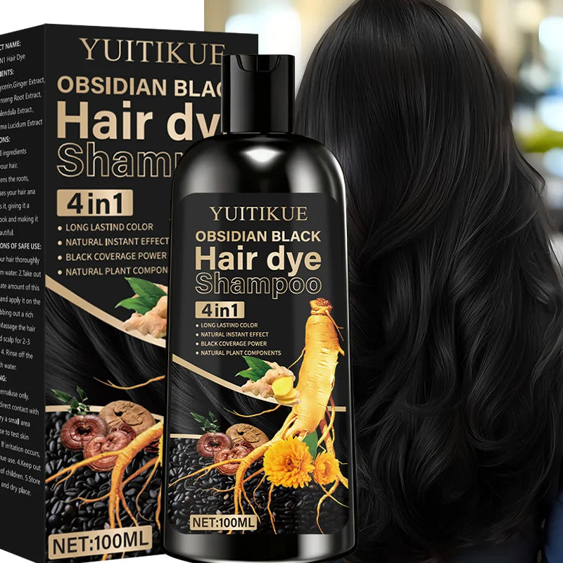 4-in-1 Obsidian Black Hair Dye Shampoo 100ml - 2
