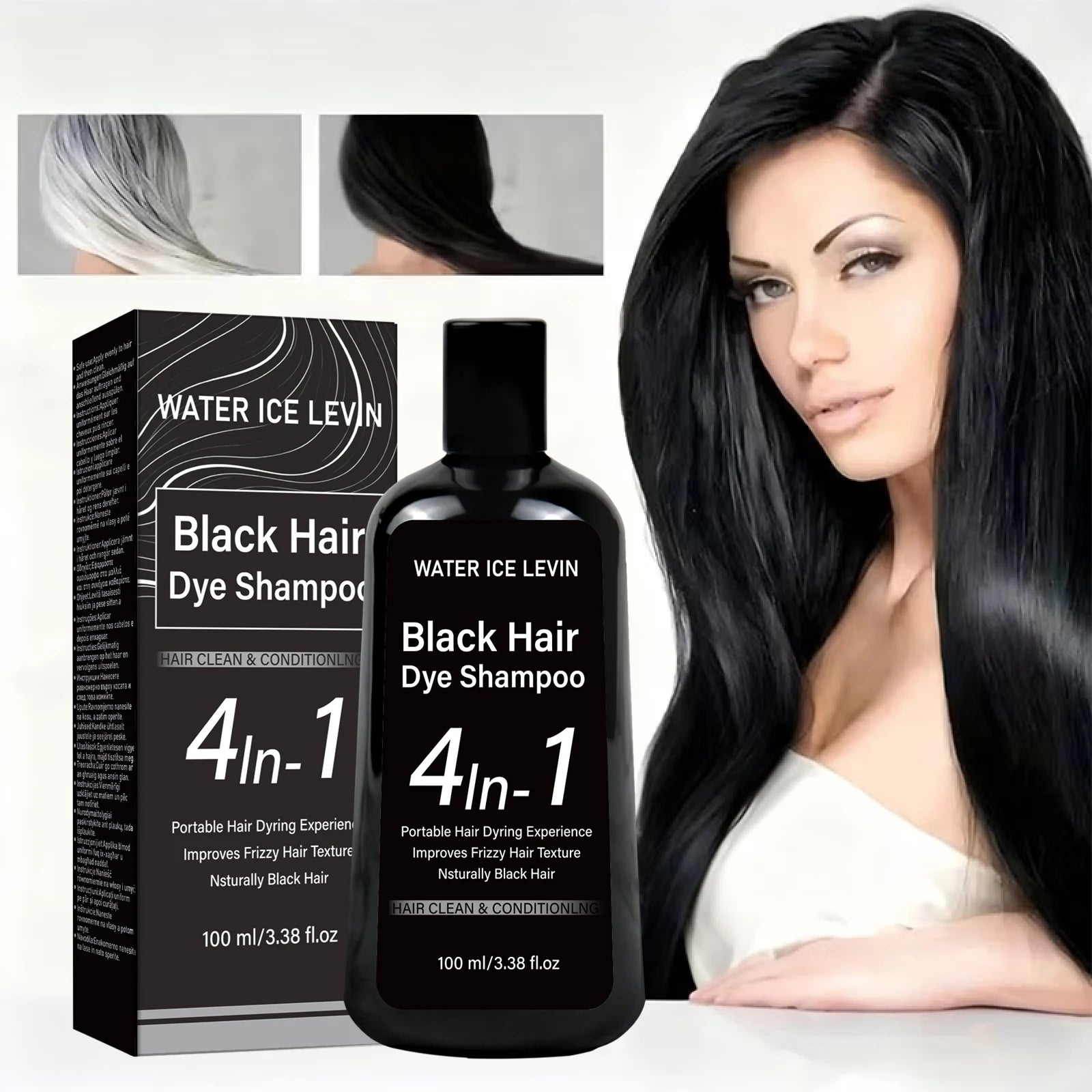 Black Hair Dye Shampoo 4-in-1 Conditioning Anti Frizz Formula 100ml - 9