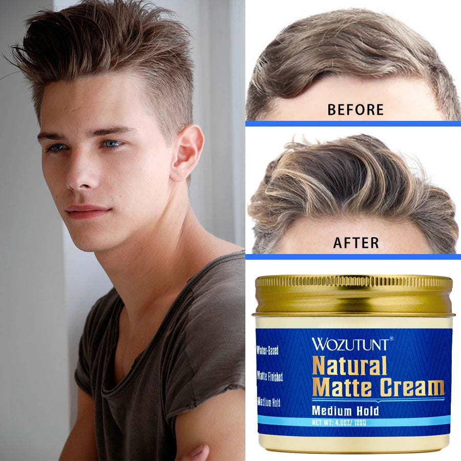 Wozutunt Mens Natural Matte Styling Cream Medium Hold Hair Clay 120g - 11