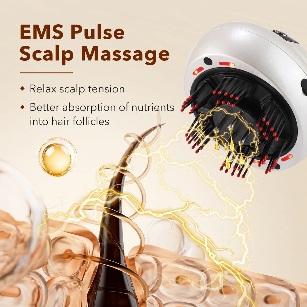 Electric Scalp Massager and Hair Oil Applicator with LED Light Therapy