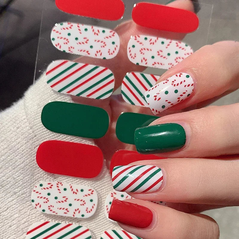 Christmas Semi-Cured Gel Nail Wraps with Winter Snowflake Designs - 9