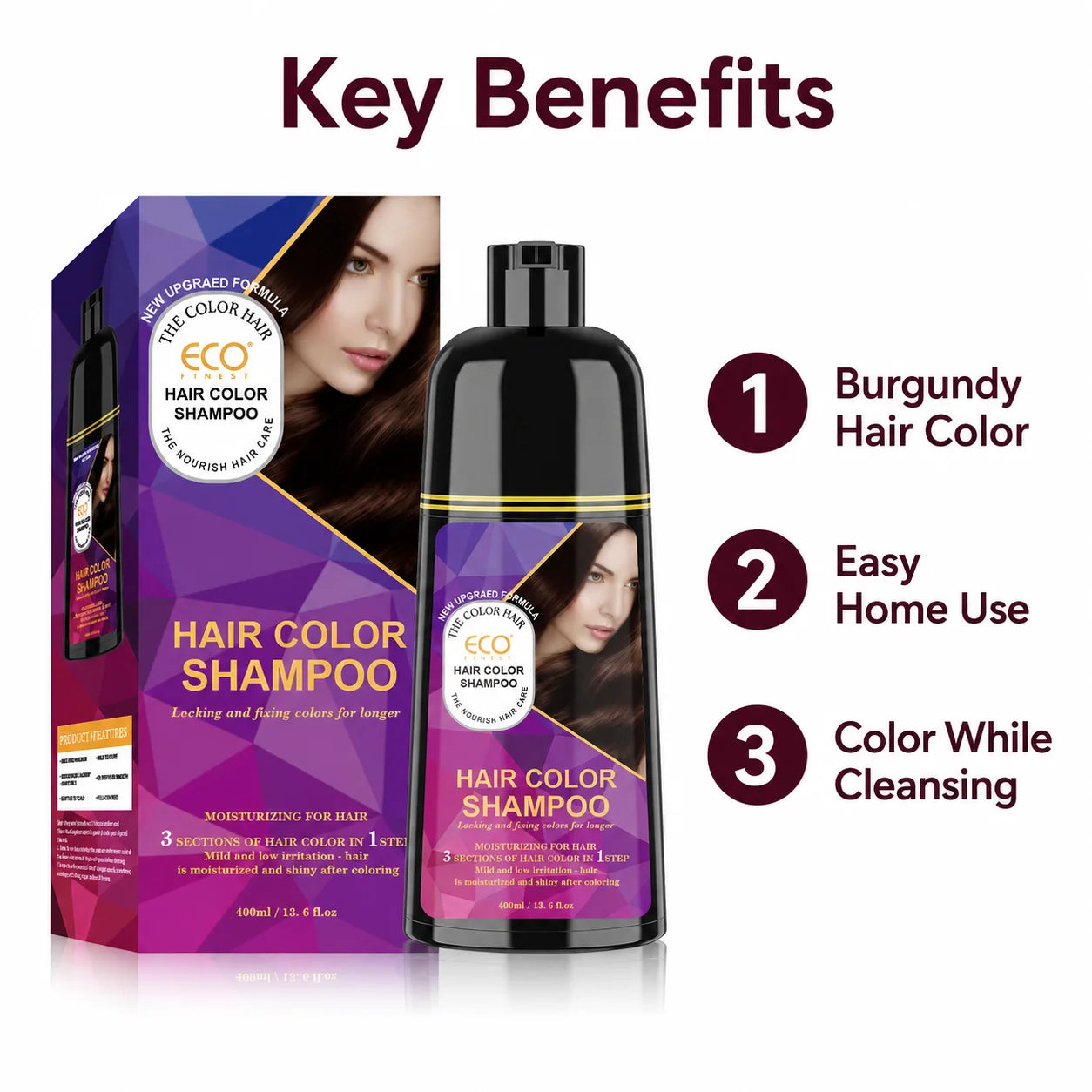 400ml 3 in 1 Hair Color Dye Shampoo for Gray Coverage - 3