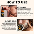 Beard Grooming Kit Sandalwood Beard Oil Balm and Black Shampoo Soap