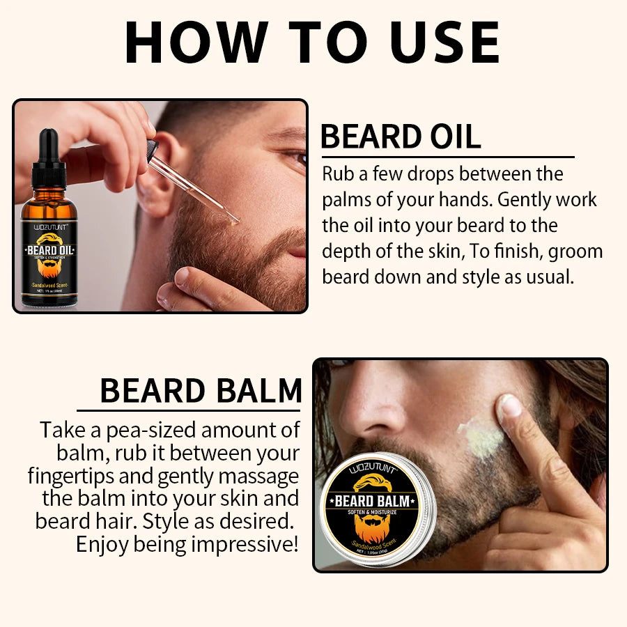 Beard Grooming Kit Oil Balm and Spray Set for Facial Hair Care - 6