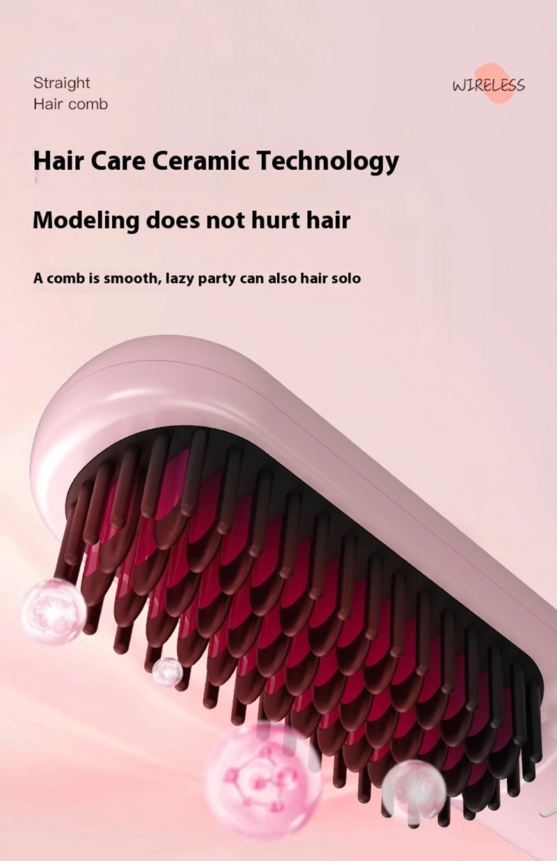 Cordless Ionic Hair Straightening Brush for Fast Styling