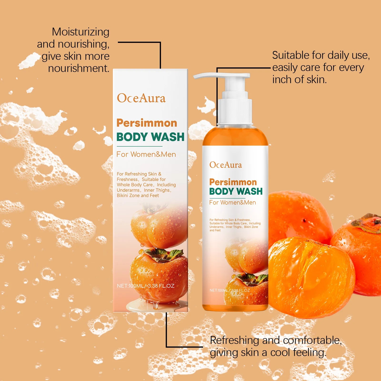 Persimmon Body Wash Deodorant Shower Gel for Men and Women 100ml